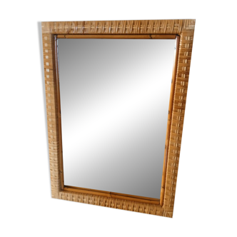 Miroir ancien en rotin et bambou