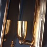 Triple vintage wall lights in brass and beveled glass to be electrified E14