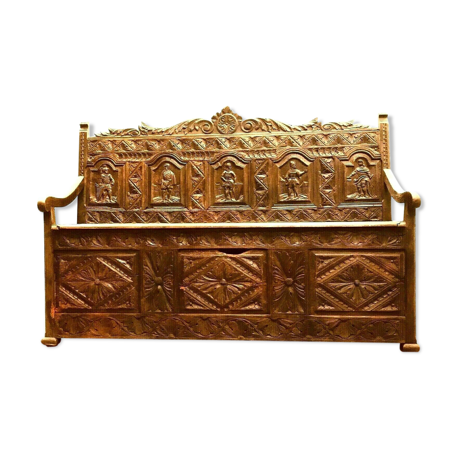 19th century carved ash-style chest bench