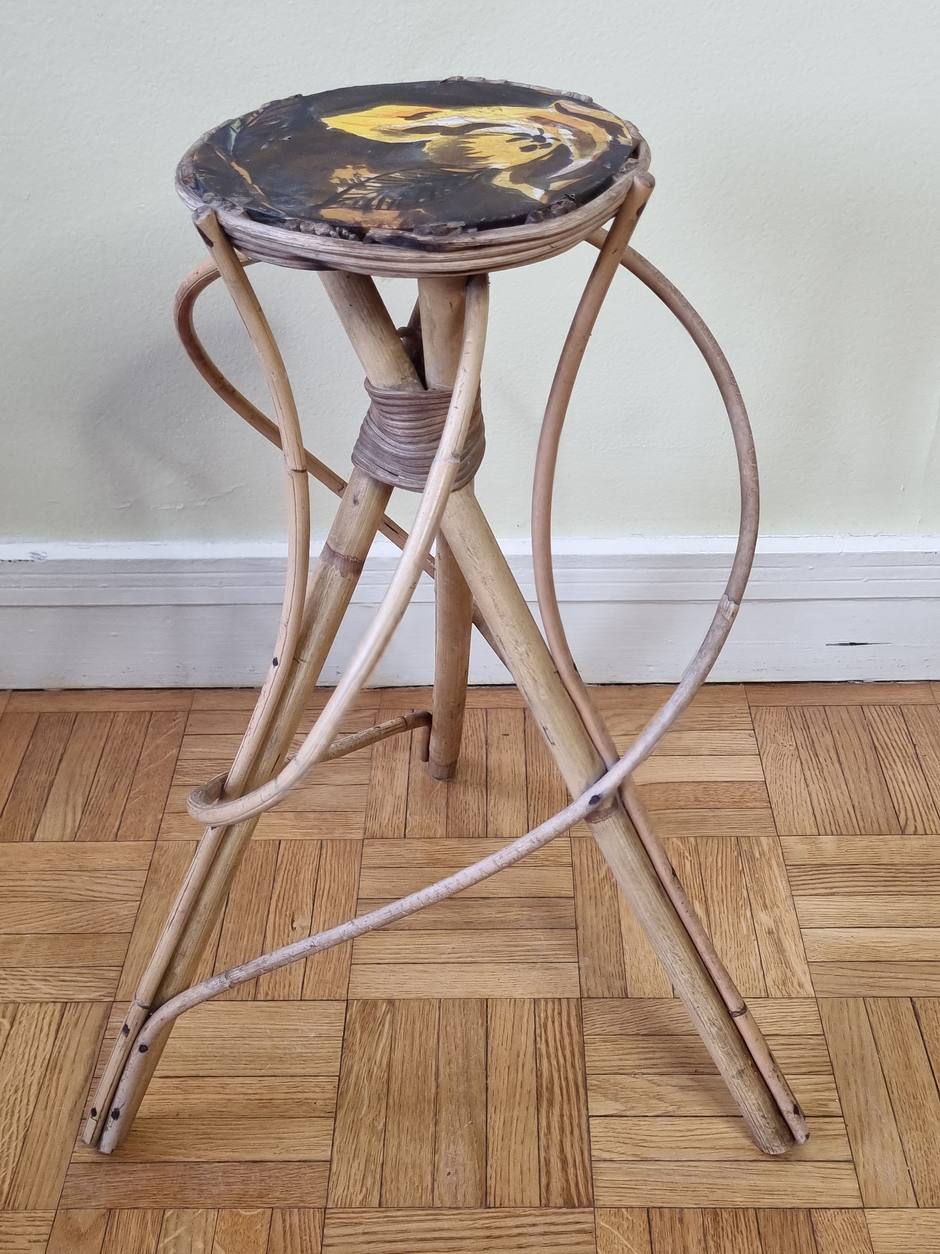 Porte plante en rotin vintage