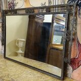 Large Art Deco mirror in hammered iron – Geometric decoration with rosettes