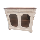 Buffet 2 portes vitres patine shabby chic