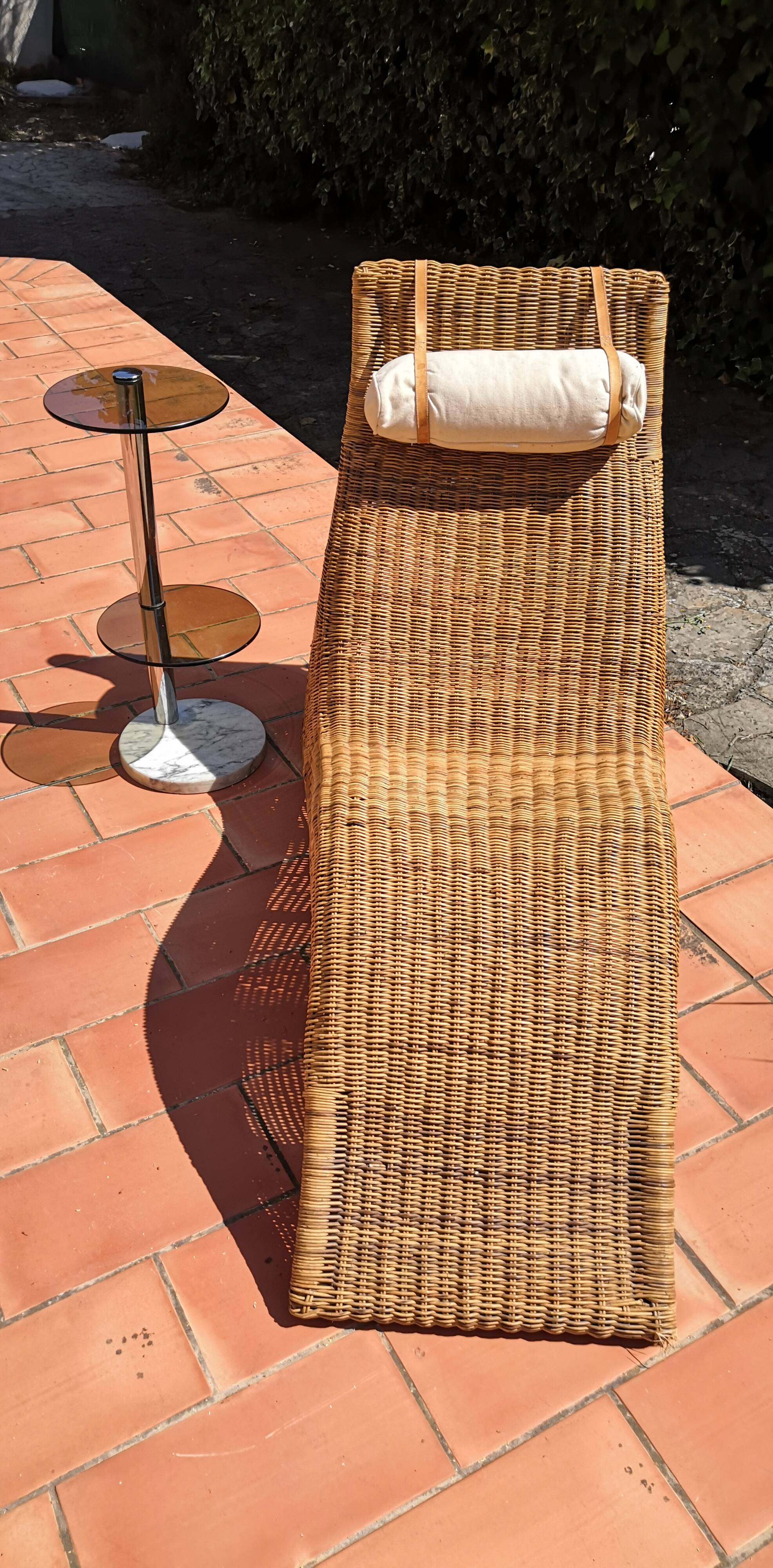 Deck chair sunbed in rattan and bamboo 1960