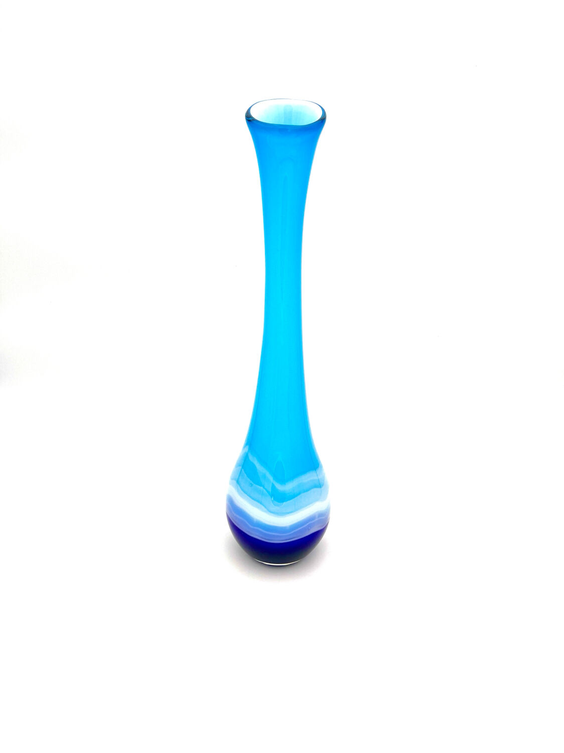 Sculptural Vase "Goccia" 43cm - Blown Murano Glass - Blue & Latte