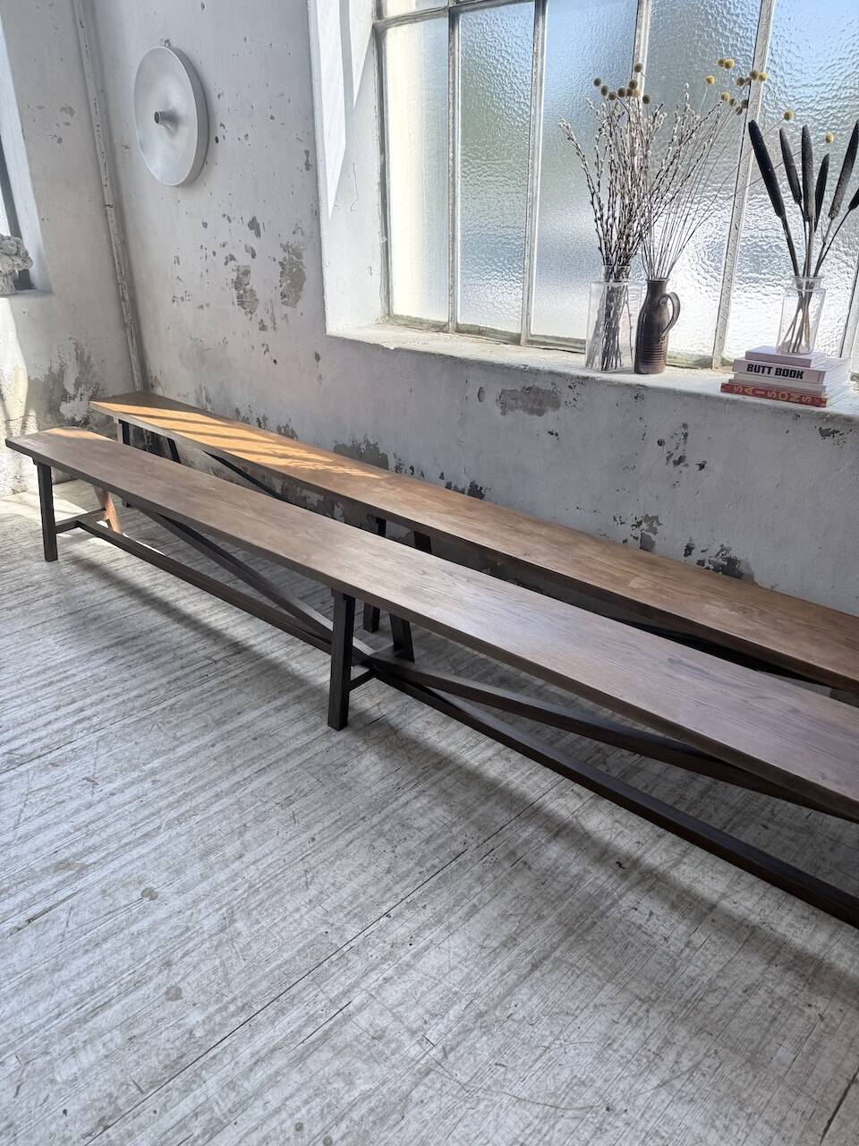 Paire de bancs de ferme chêne 4 mètres