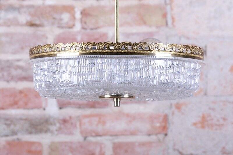 Mid-Century Chandelier in Glass and Brass attributed to Kamenický Šenov, Czech, 1960s