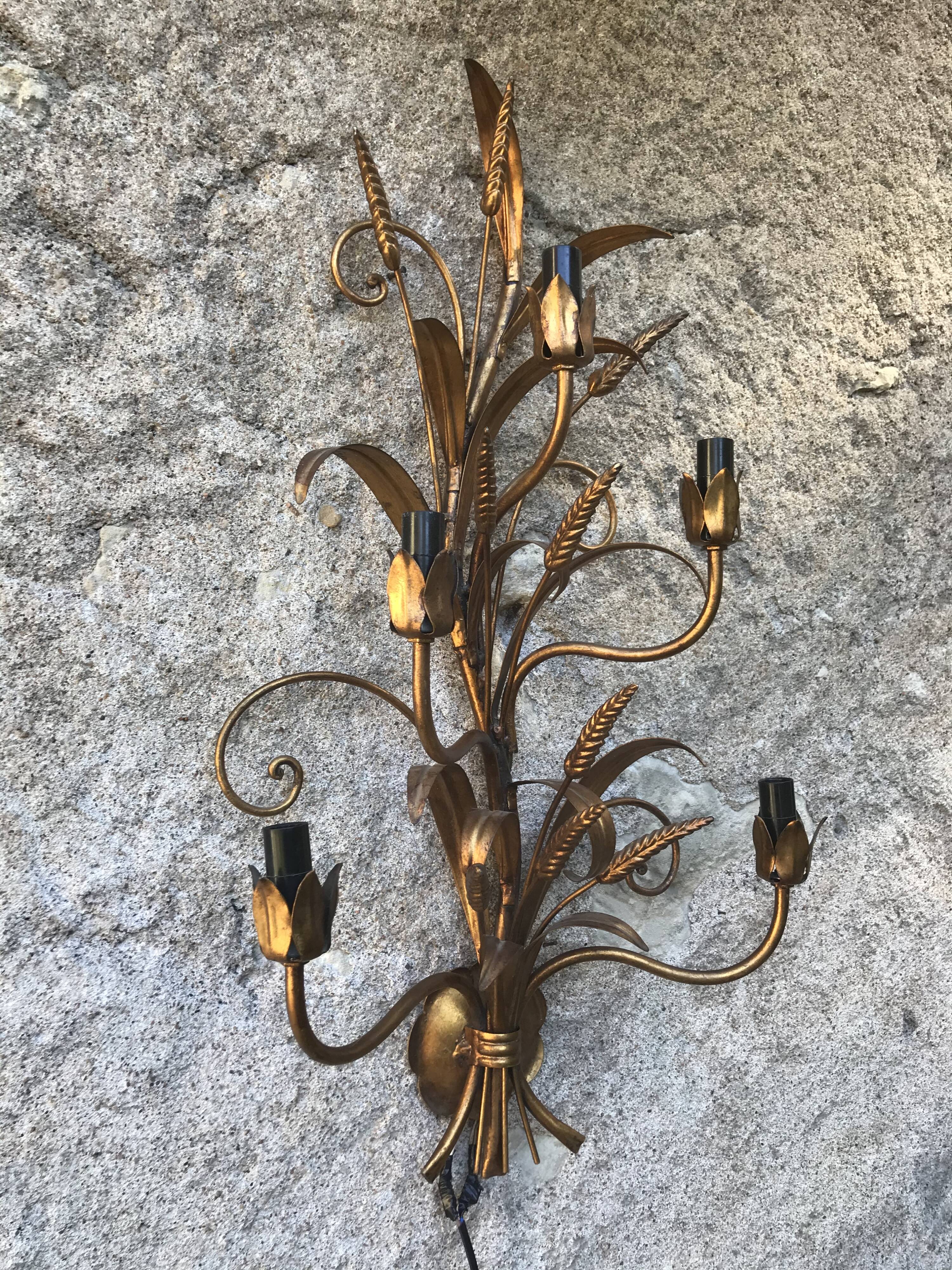 Paire d'appliques dorée épis de blé