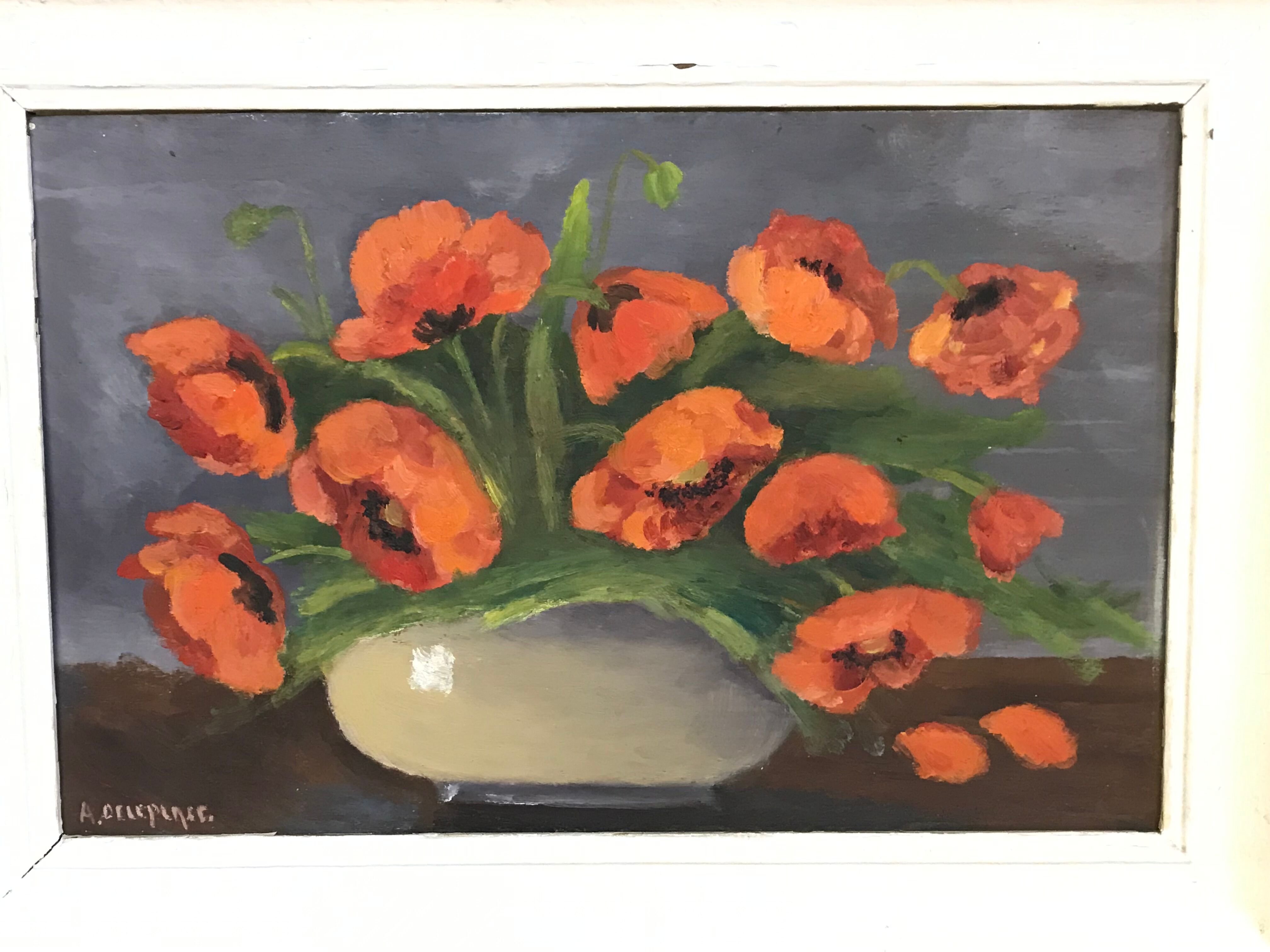 Floral painting in framed oil