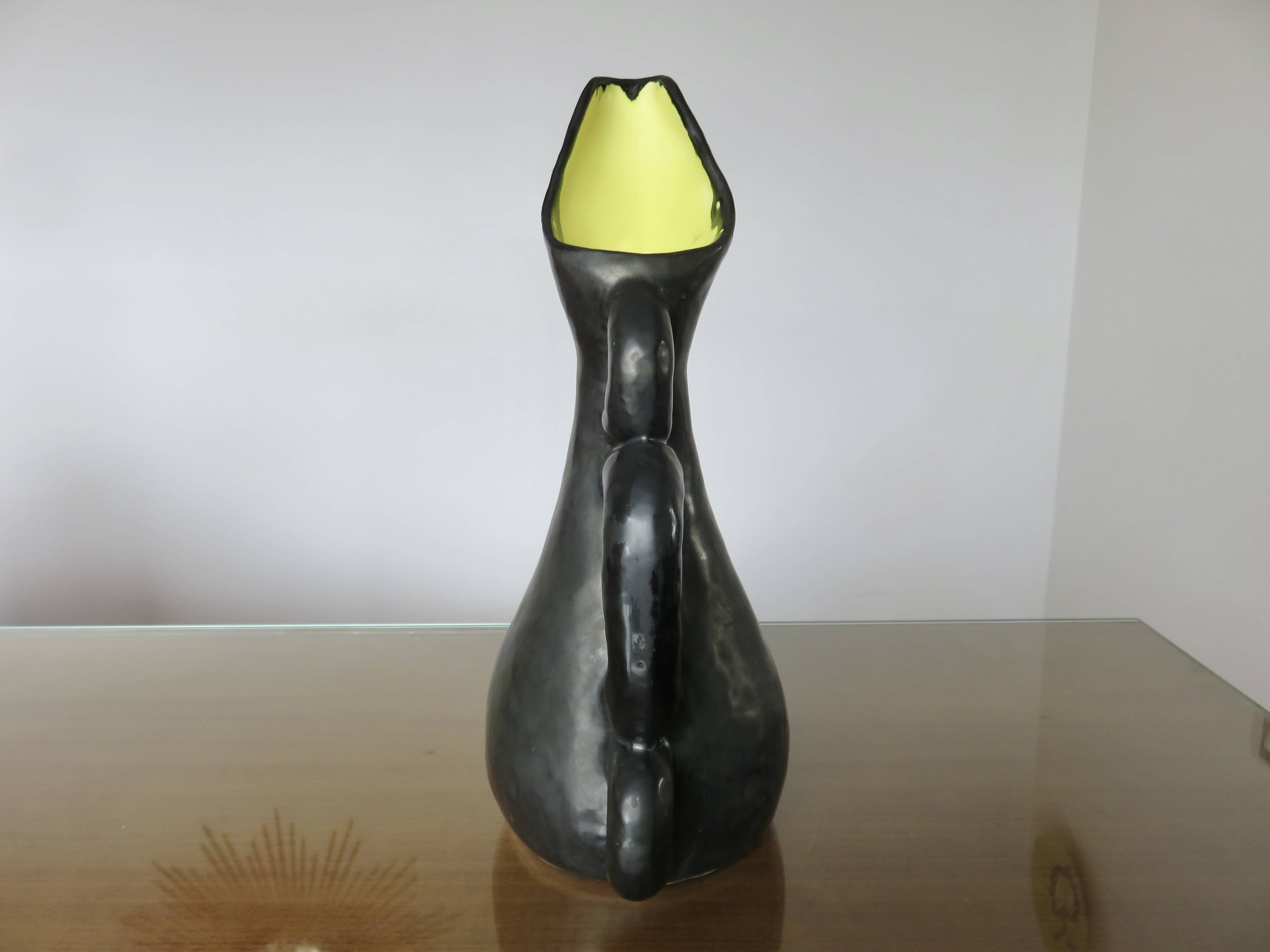 Large Ray Camart vase, Vallauris, free-form in matte black ceramic, 1950