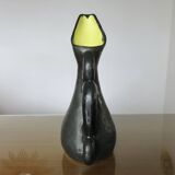 Large Ray Camart vase, Vallauris, free-form in matte black ceramic, 1950