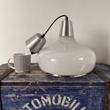 Vintage pendant light in white and silver opaline