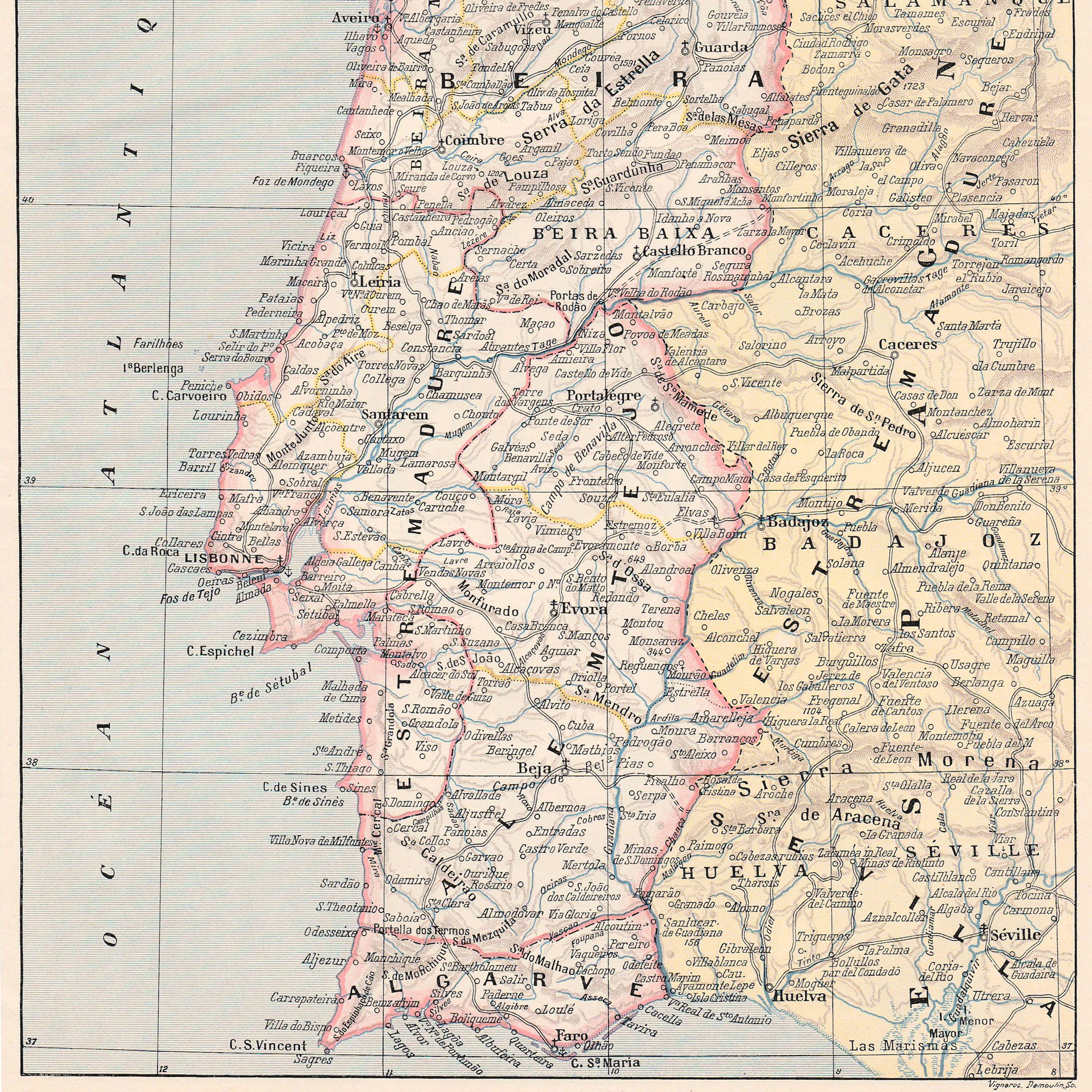 Carte ancienne Portugal fin 19ème