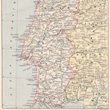 Old map of Portugal, late 19th century