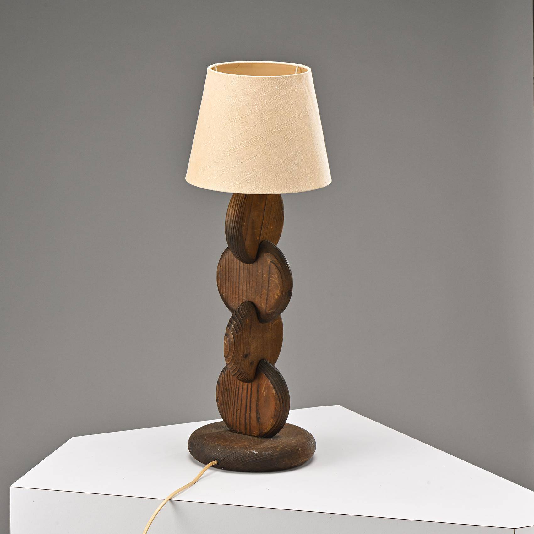 Brutalist pine lamp, Temde Switzerland circa 1970