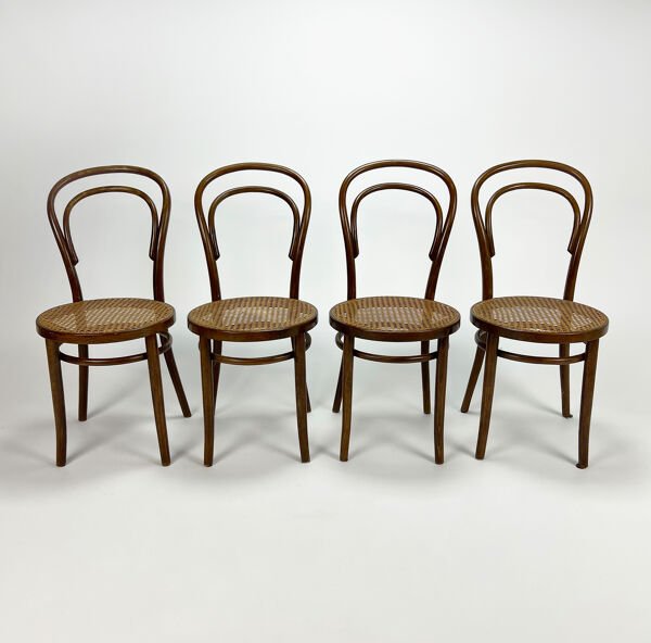 Ensemble de 4 chaises de salle à manger Mid Century Zpm Radomsko Bentwood et Cane, années 1960