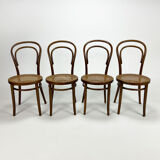Ensemble de 4 chaises de salle à manger Mid Century Zpm Radomsko Bentwood et Cane, années 1960