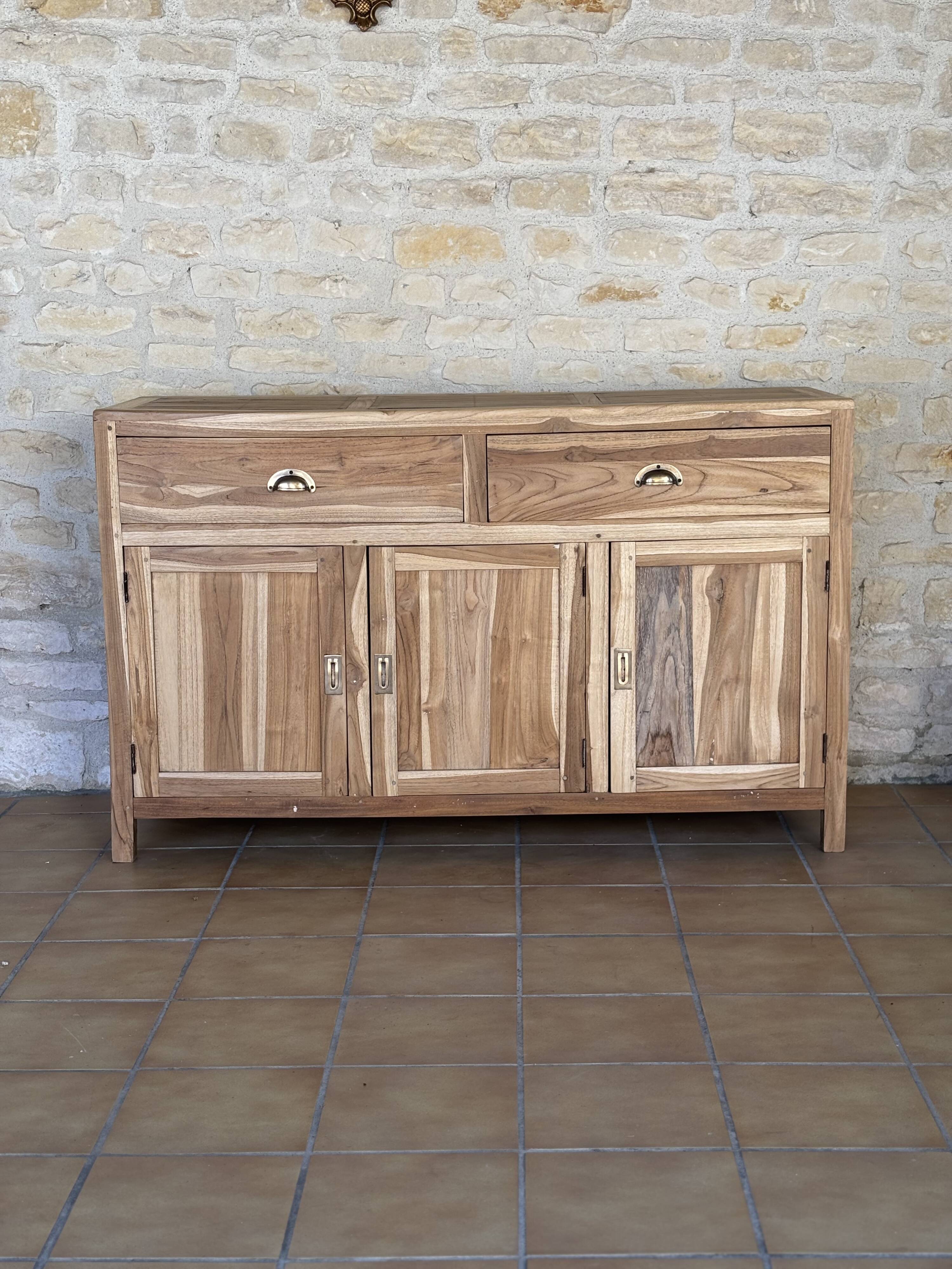 Buffet bas en bois exotique restauré