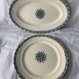 Lot of 12 old flat plates and 2 dishes, Terre de fer Henri II Salins