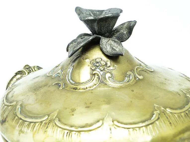 Rococo sugar bowl, silver-plated brass, Poland, early 20th century