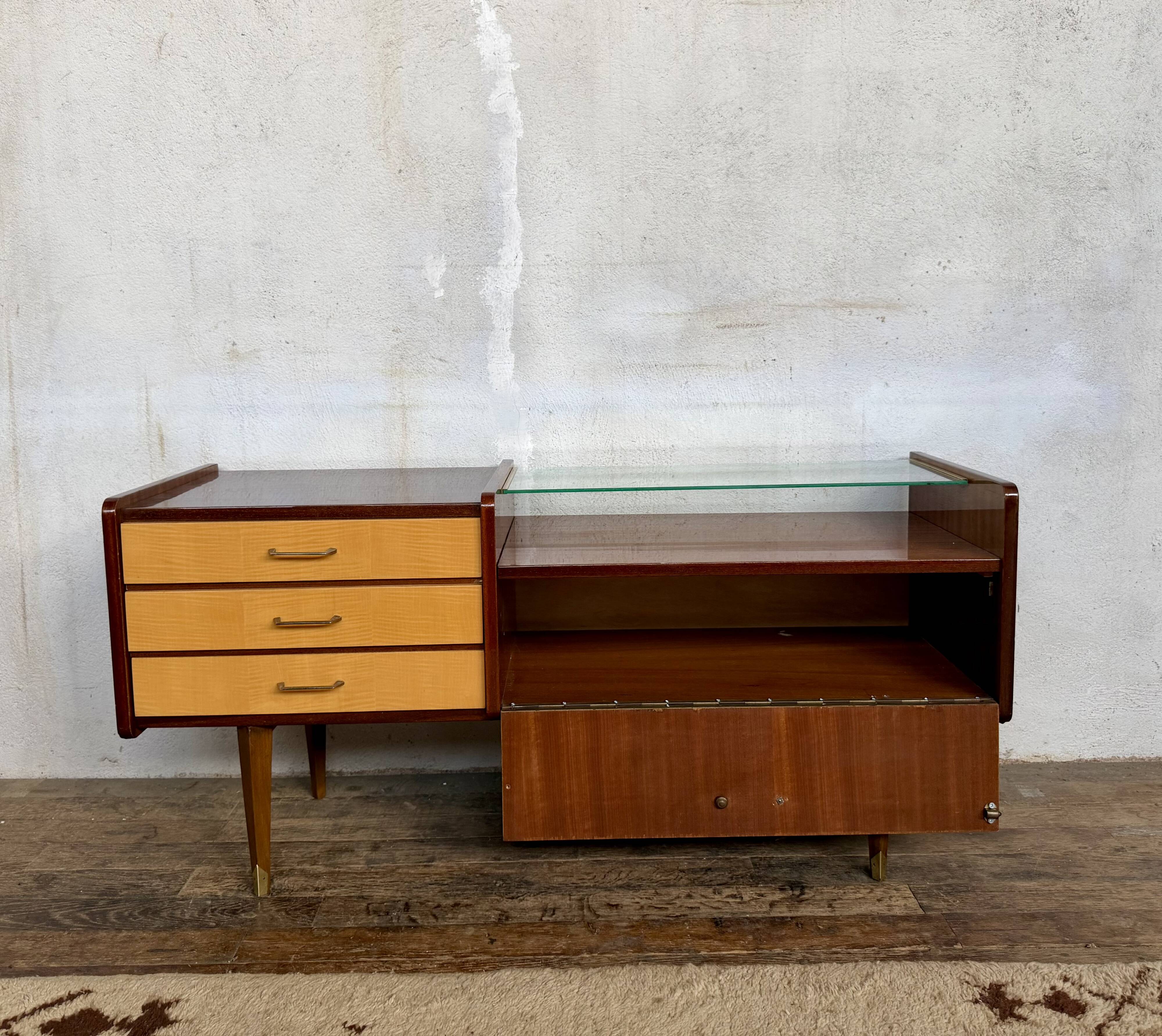 Enfilade vintage bicolore – Plateau en verre – Design rétro chic