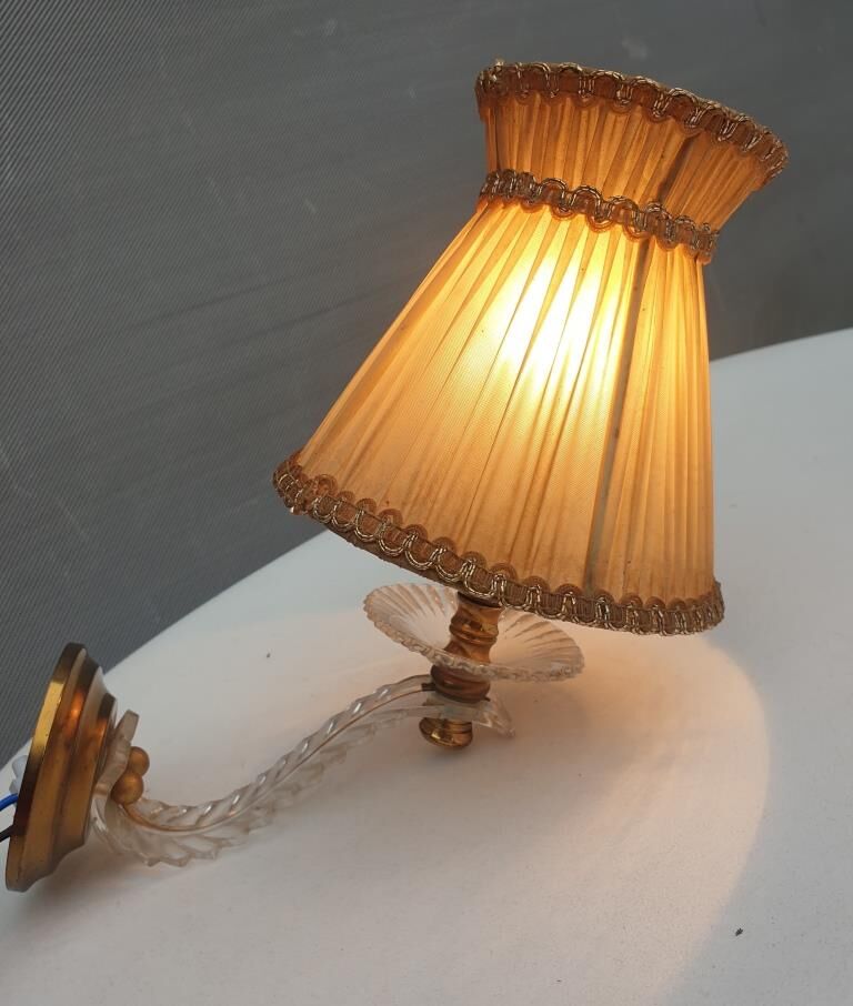 Pair of vintage wall lamps plexi lampshade pleated gold