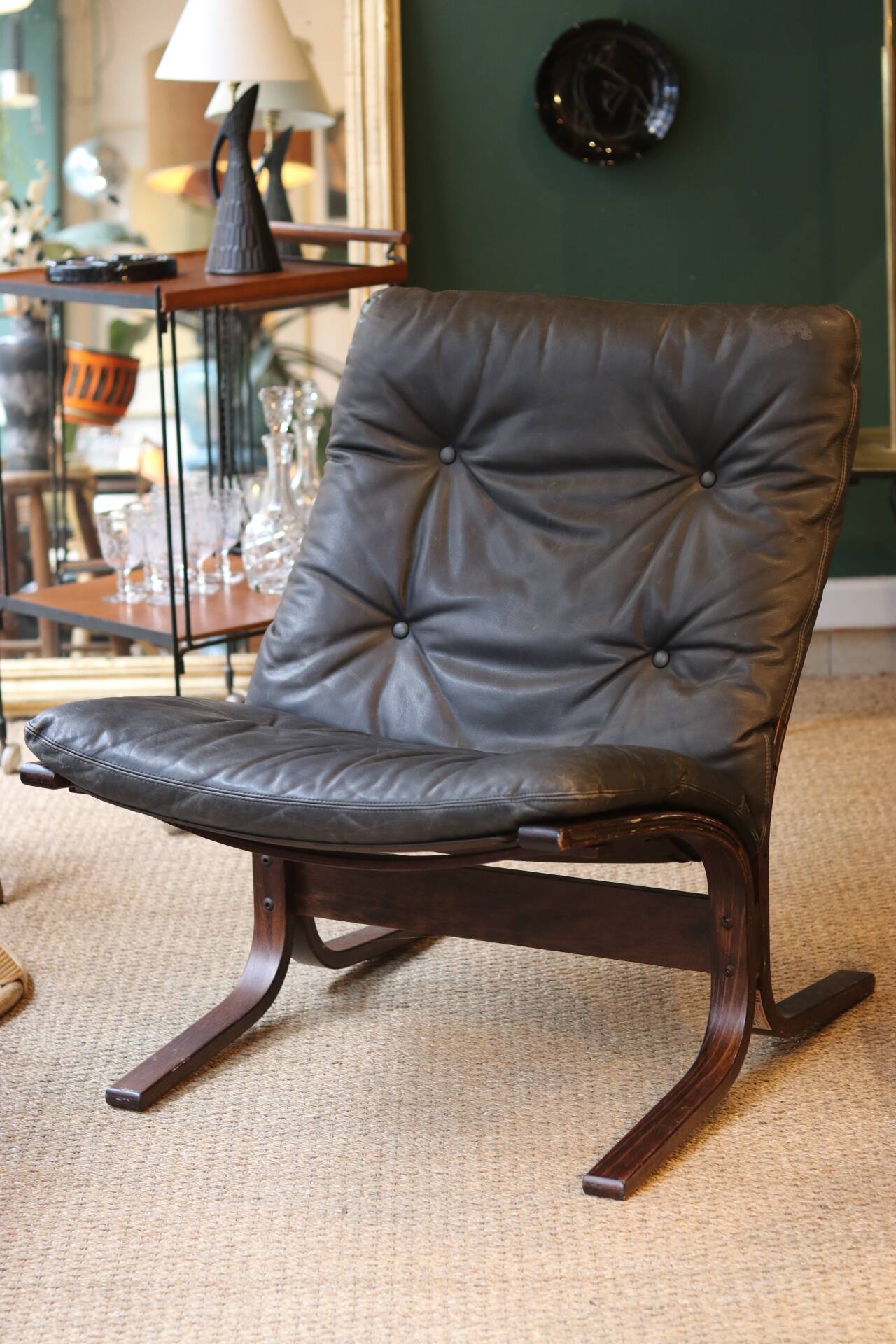 Fauteuil Siesta, Ingmar Relling, cuir anthracite