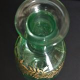 Carafe flacon verre émaillé vert début XXème