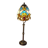 1920s brass lamp with tiffany stained glass shade 48x14