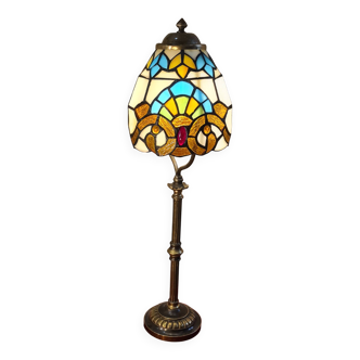 Lampe laiton 1920 abat jour vitrail Tiffany 48x14