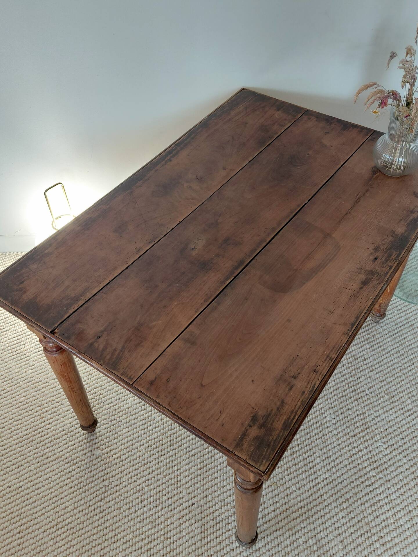 Mahogany side table with turned legs, antique, 19th century.