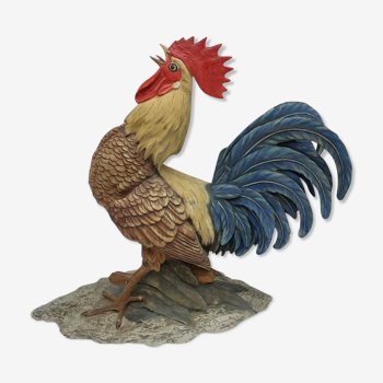 Rooster singing figurine in biscuit signed