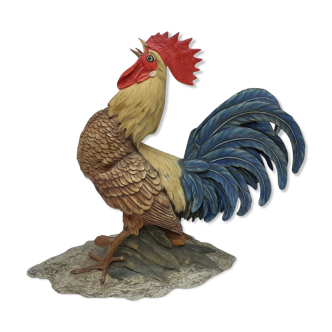 Rooster singing figurine in biscuit signed