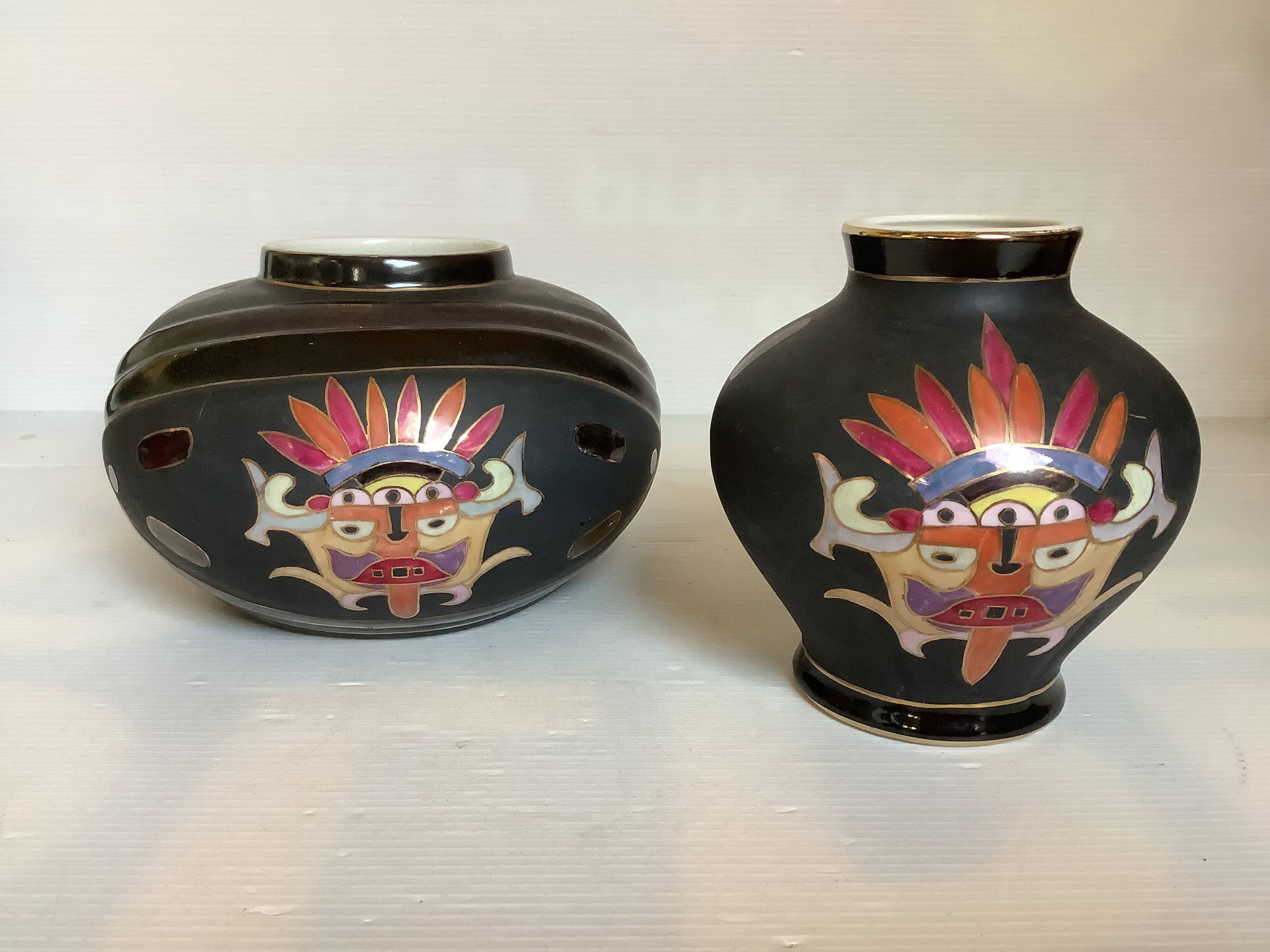 Pair of matte and glazed ceramic vases