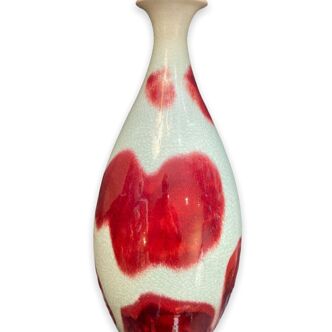 Large baluster vase in Chinese cracked ceramic Pigeon blood and celadon