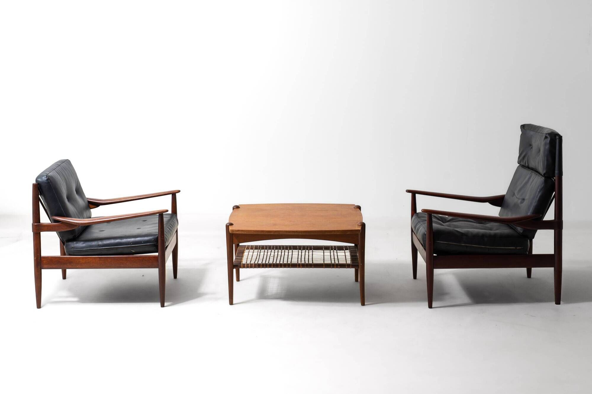 Vintage webbing coffee table in teak, 1960s