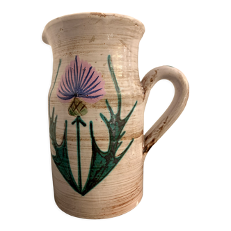 Pitcher or ceramic decanter, Vallauris thistle decoration