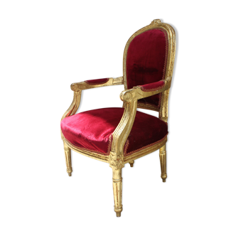 Red velvet medallion armchair style Louis XVl gold leaf