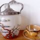 frosted glass cookie bucket with Japanese decoration. Art Nouveau