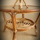 Light rattan lounge table and smoked glass