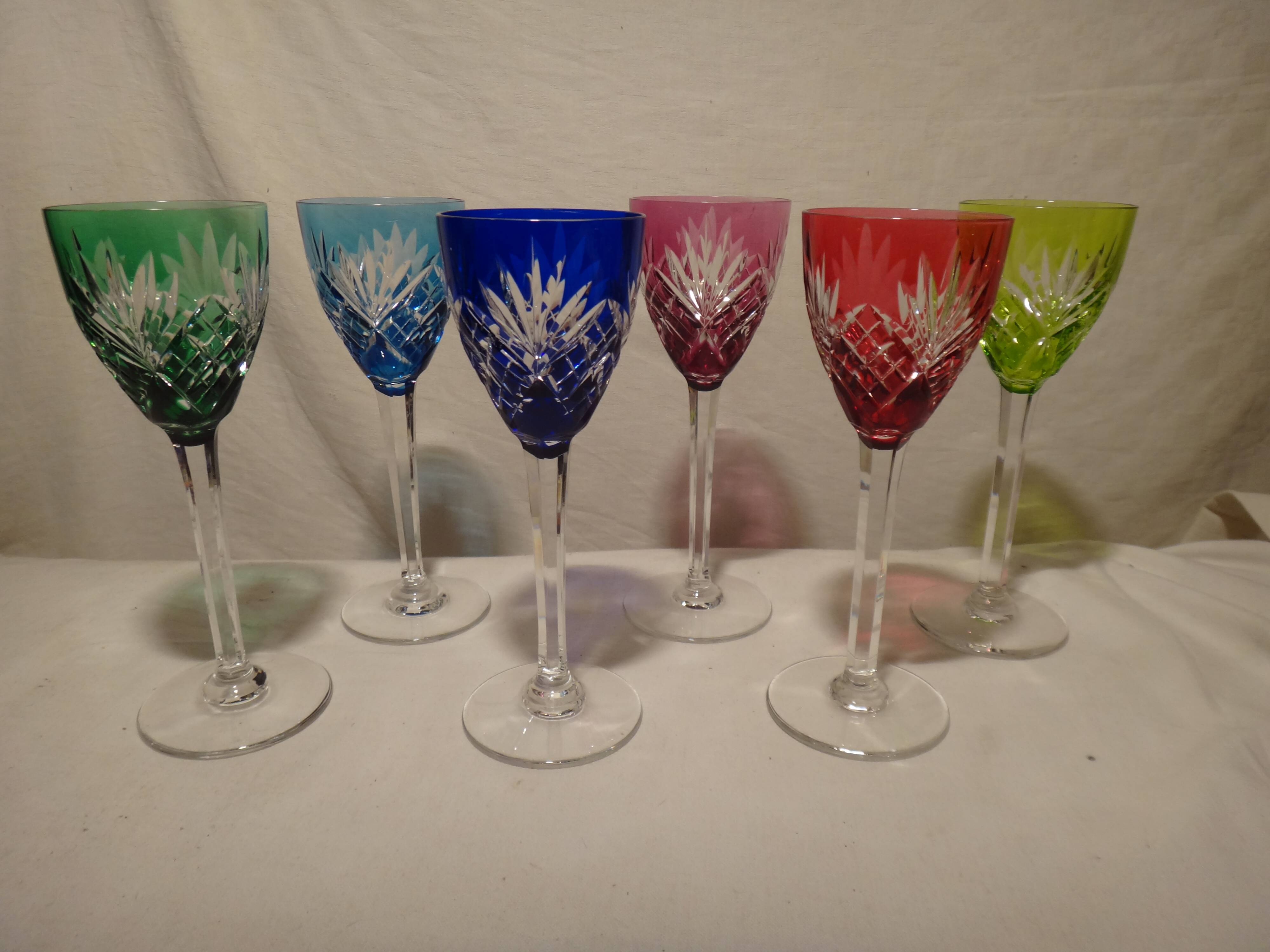 Saint louis chantilly 6 rhine wine glasses roemer colored crystal - 21.5 cm