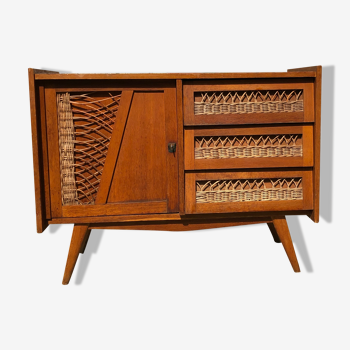 Sideboard wood and vintage rattan