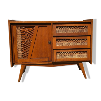Sideboard wood and vintage rattan