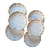 6 assiettes à dessert A. Lanternier Limoges – décor or, années 1950