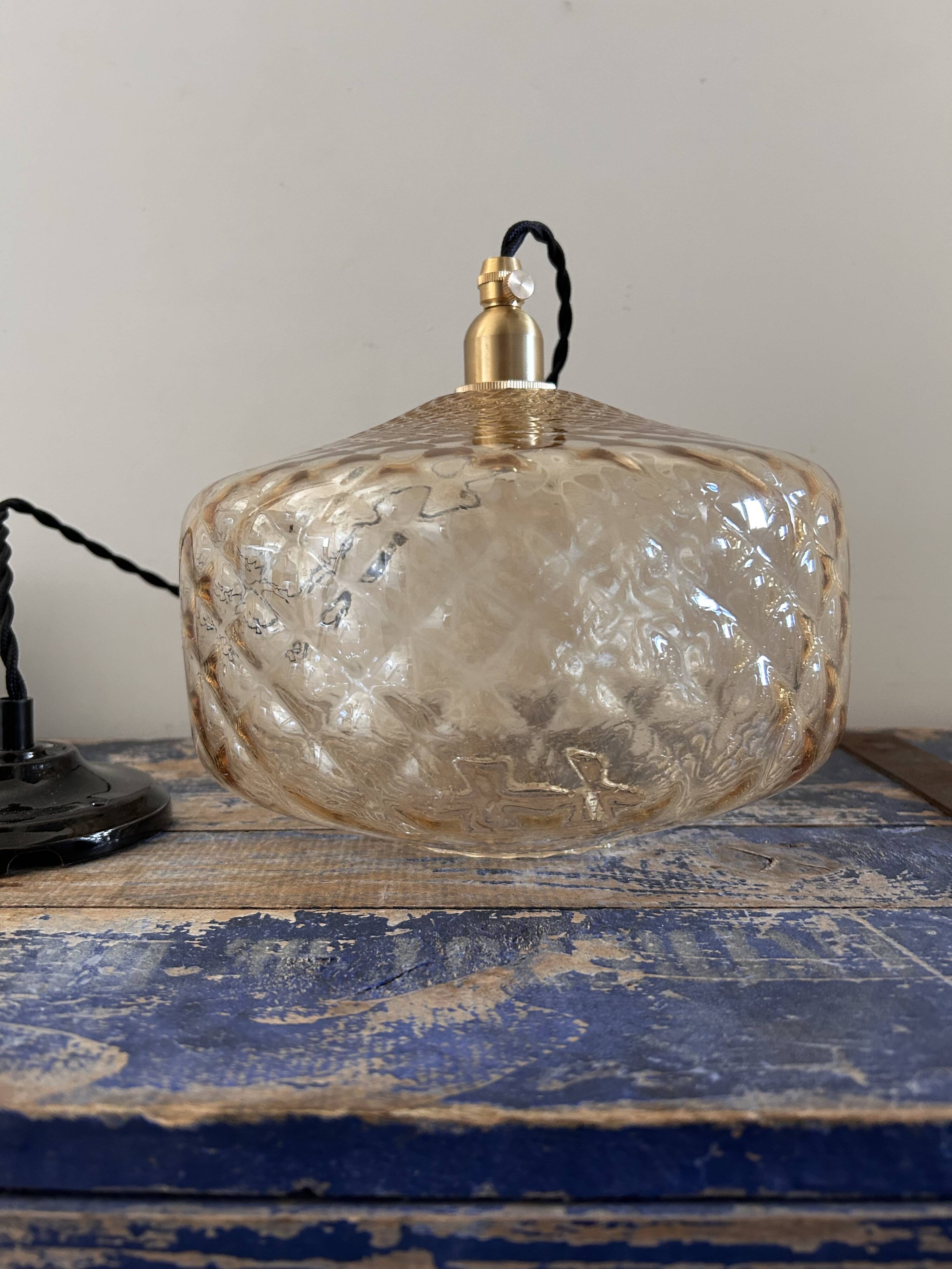 Vintage amber glass pendant light