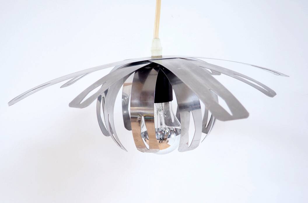 Space age stainless steel pendant light