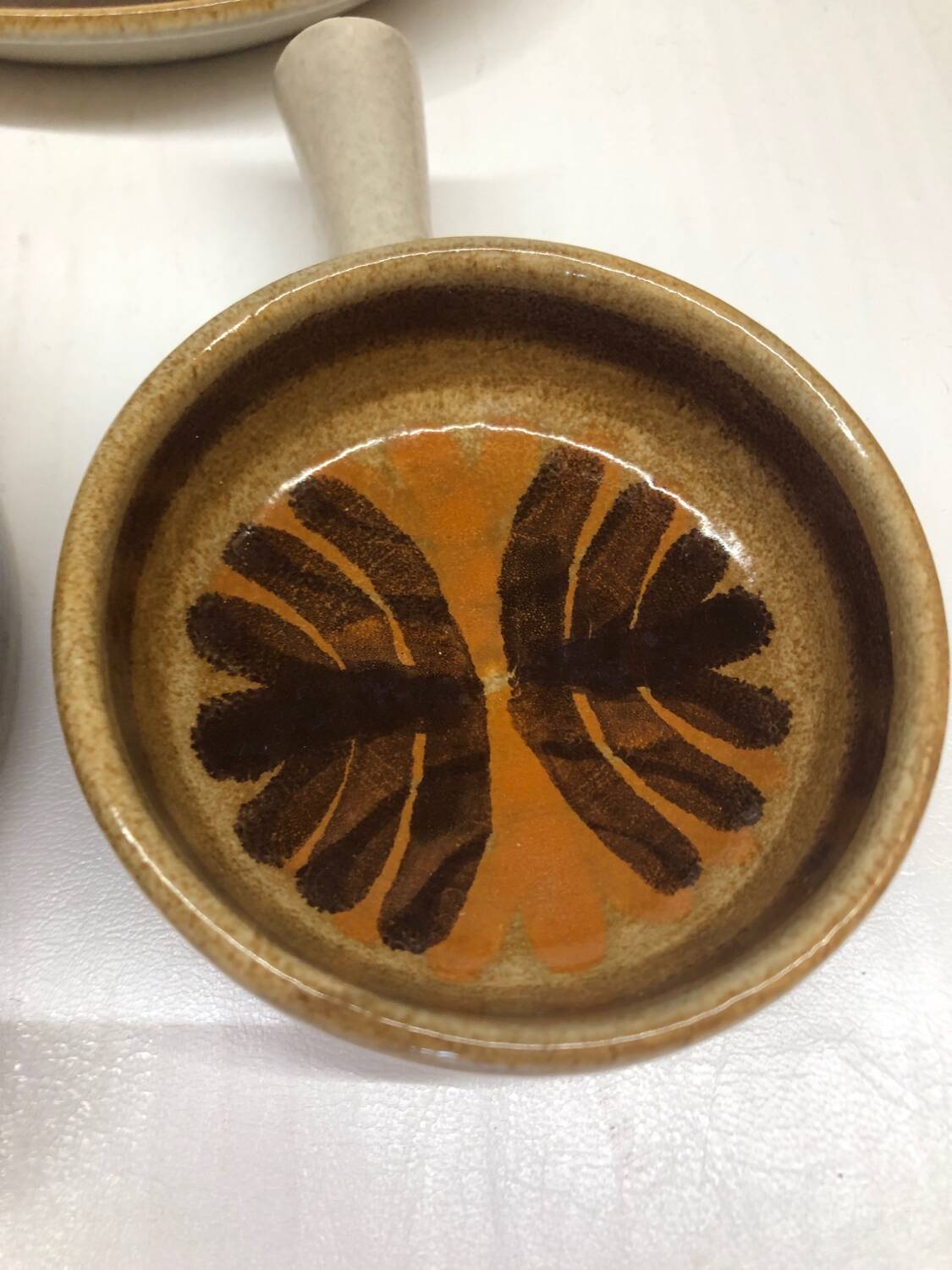 Set of 3 ceramic caquelon dishes from Pornic, Palmyre decor