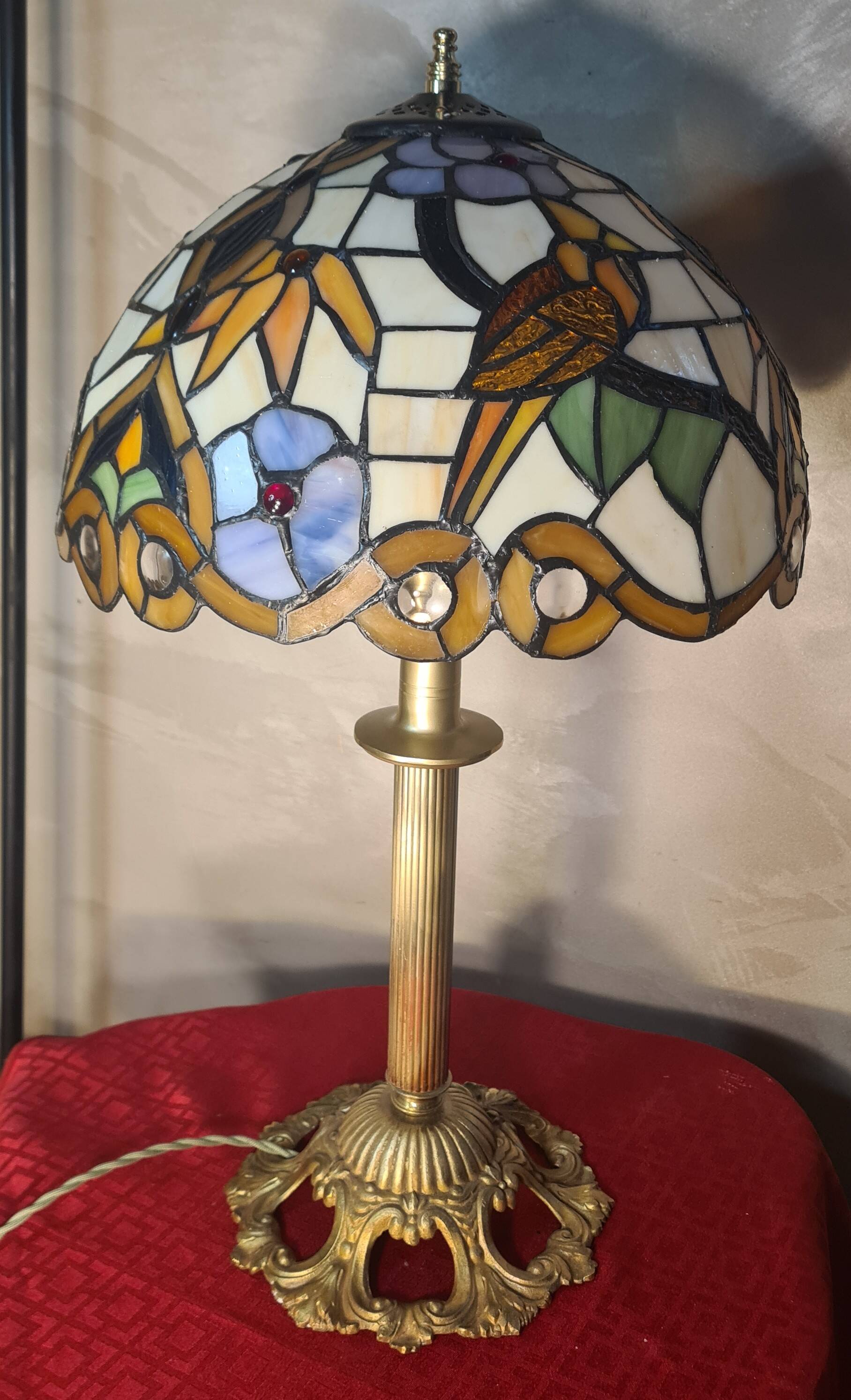 antique bronze lamp, glass paste lampshade, electrically redone