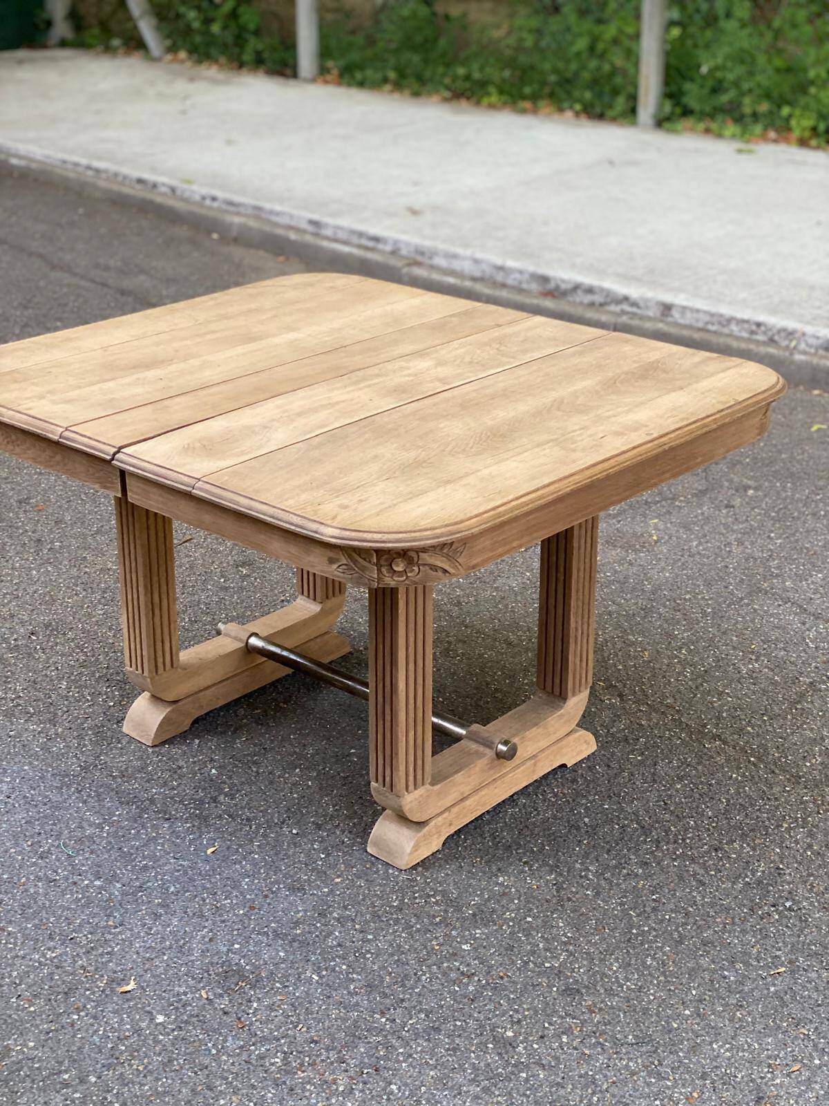 Round stripped extendable dining table in the style of Rainer Daumiller Hirtshals Sa.