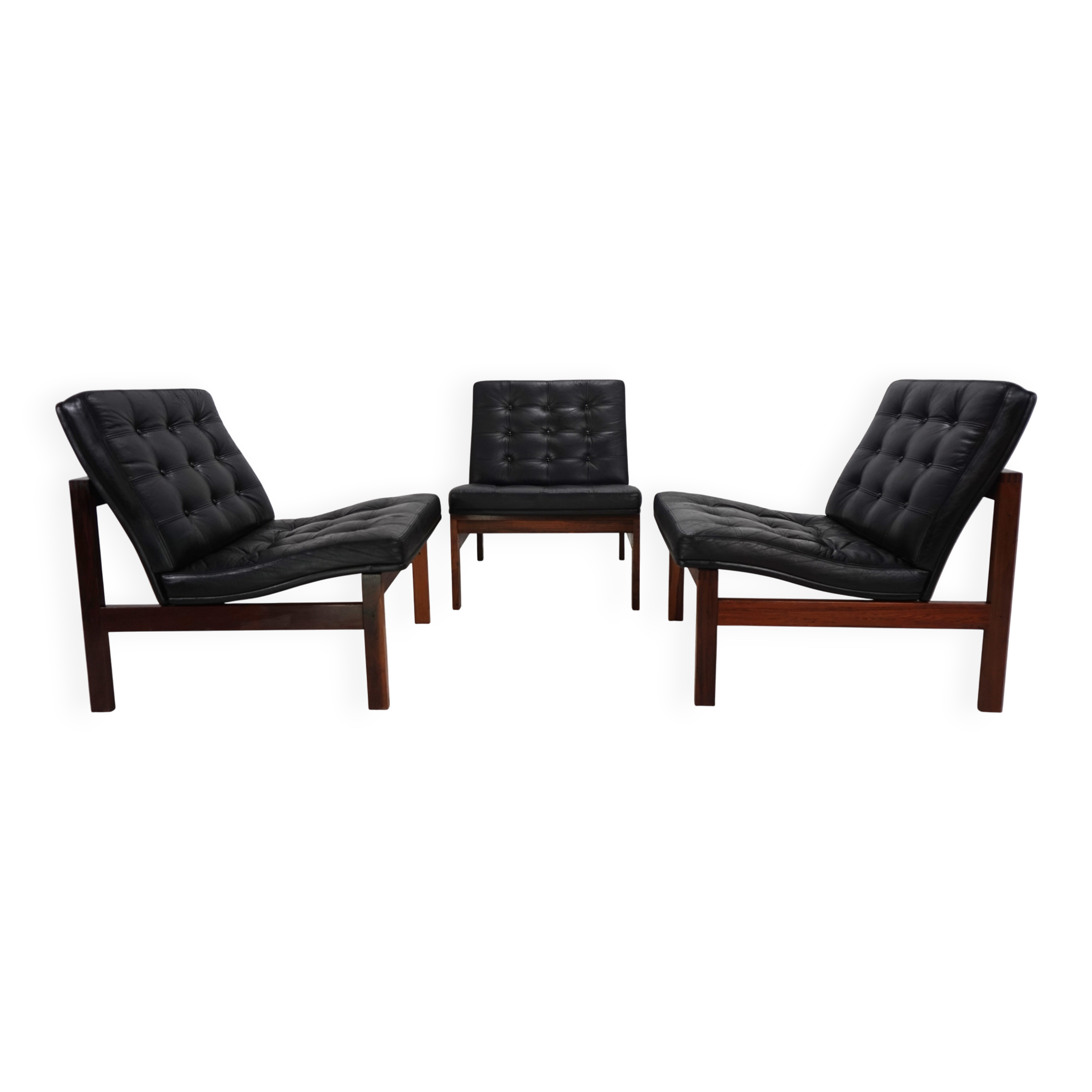 France & Son Set of 3 Modular Leather Armchairs by O. Gjerløv-Knudsen/T. Li