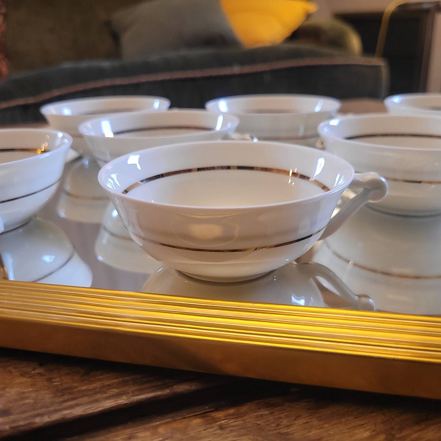 8 porcelain cups from Limoges – gold trim – 1950s